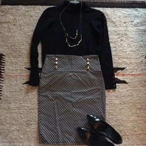 Black and white checked pencil skirt